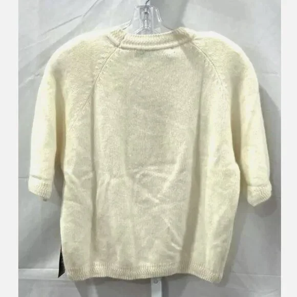 NEW VTG 80s 90s Lambswool Angora Short Sleeve Sweater Pullover Ivory Women's L - Picture 2 of 10